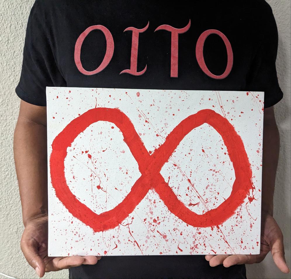 11 X 14 AUTOGRAPHED OITO BLUE & RED HAND PAINTED CANVASES