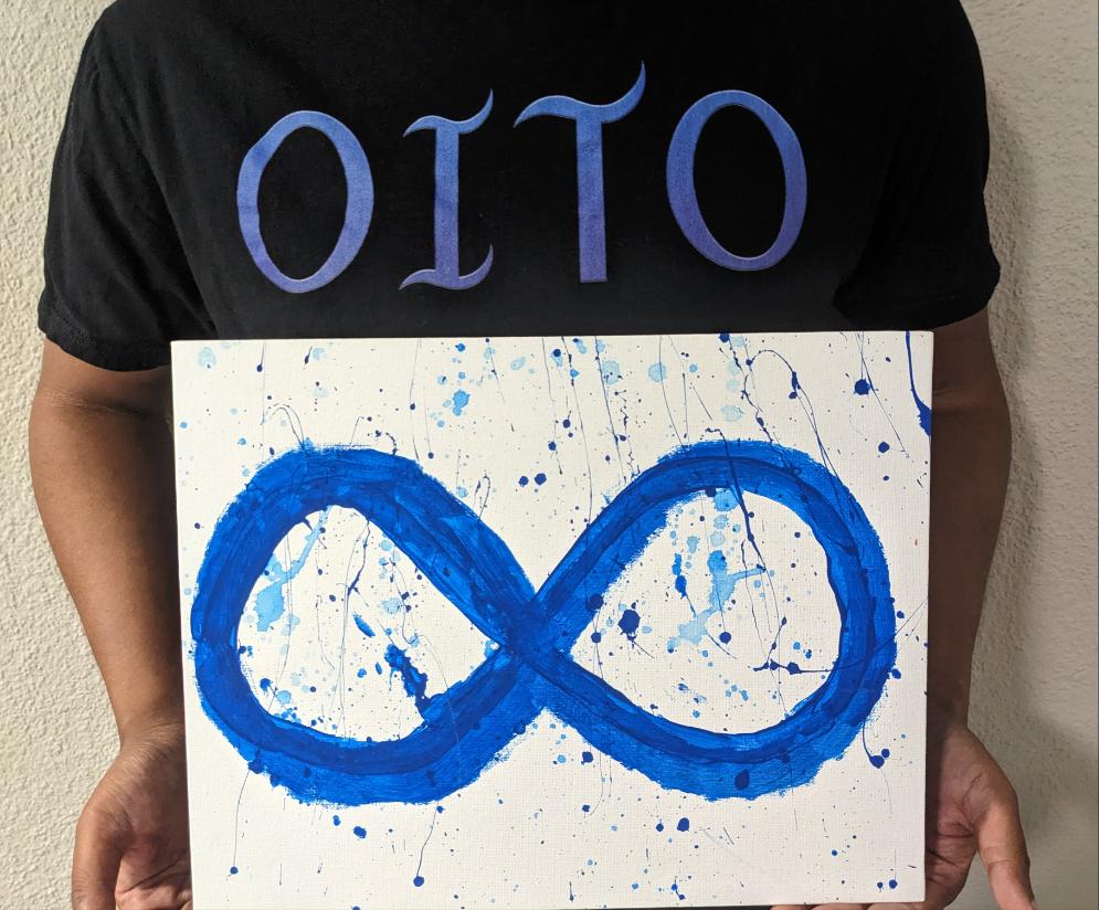11 X 14 AUTOGRAPHED OITO BLUE & RED HAND PAINTED CANVASES