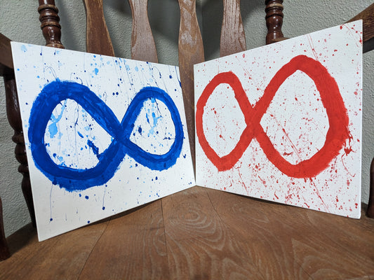 11 X 14 AUTOGRAPHED OITO BLUE & RED HAND PAINTED CANVASES
